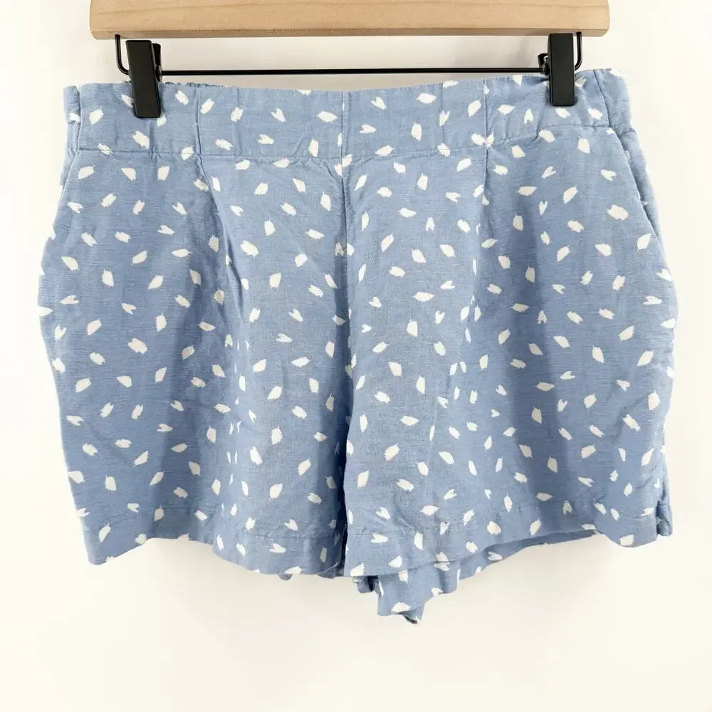 LOFT ANN TAYLOR Shorts SZ Small Linen Blend Pleat Pull On Shorts Blue White Geo